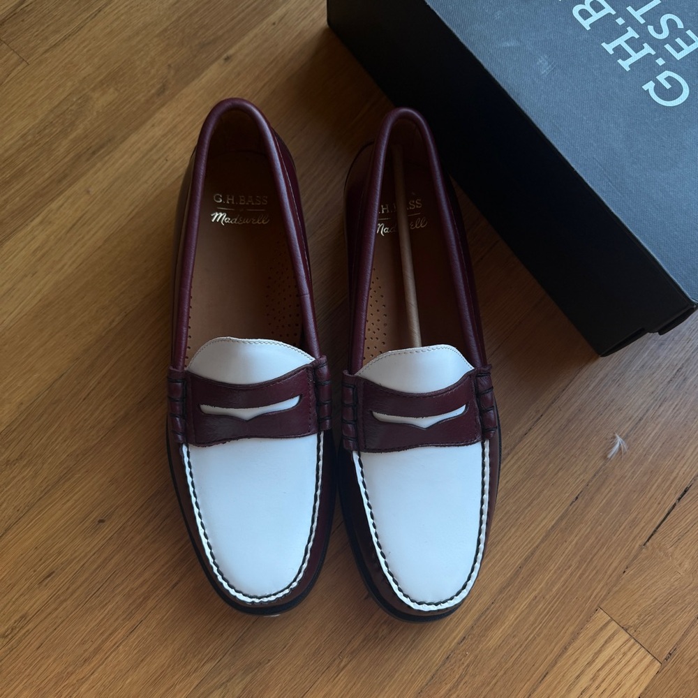 G.H. Bass & Co. Men's Burgundy and White Slip-On Loafers